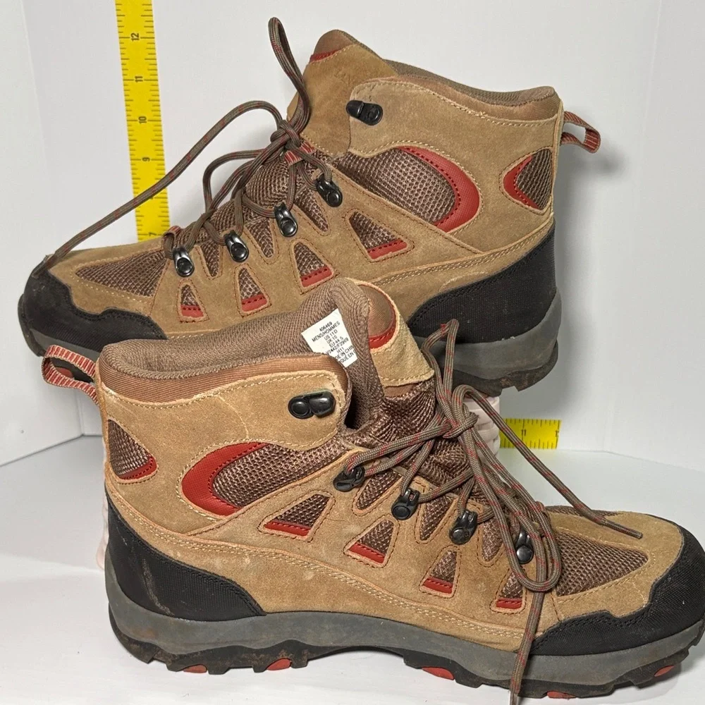 Lands End 11 Rugged‎ Tan and Red Men's Hiking Boots box 15